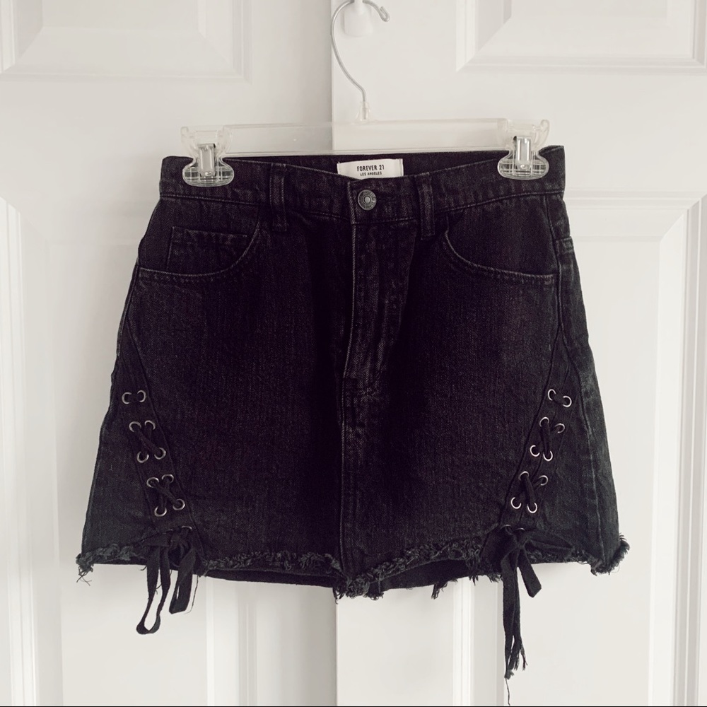 Forever21 Black Tie Denim Mini Skirt Size 24